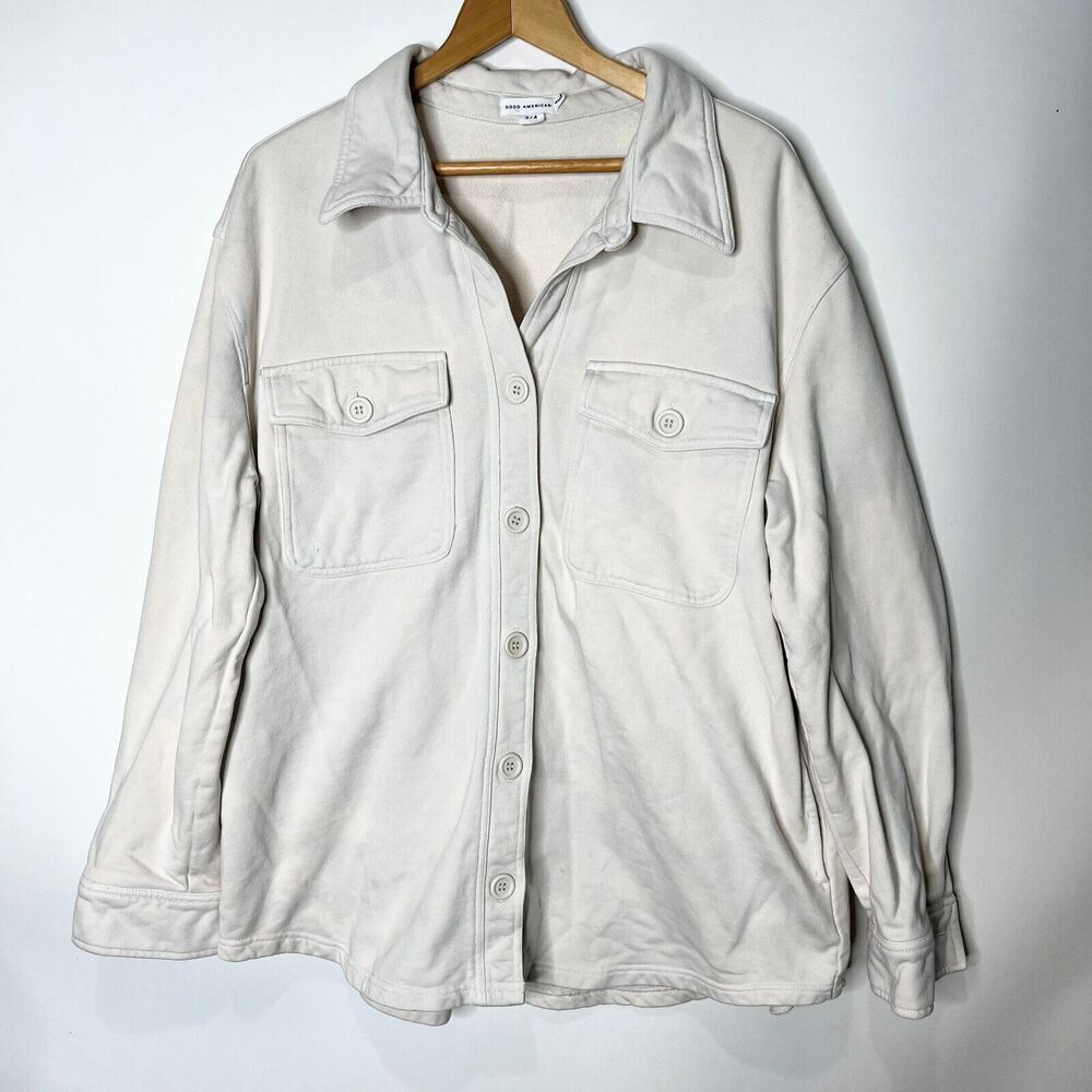 Good American GS0235 Fleece Shacket Jacket Shirt Bone Ivory Women's 3/4 L / XL